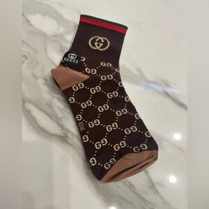 Gucci Brown & Beige GG Logo Crew Socks with Red-Green Cuff